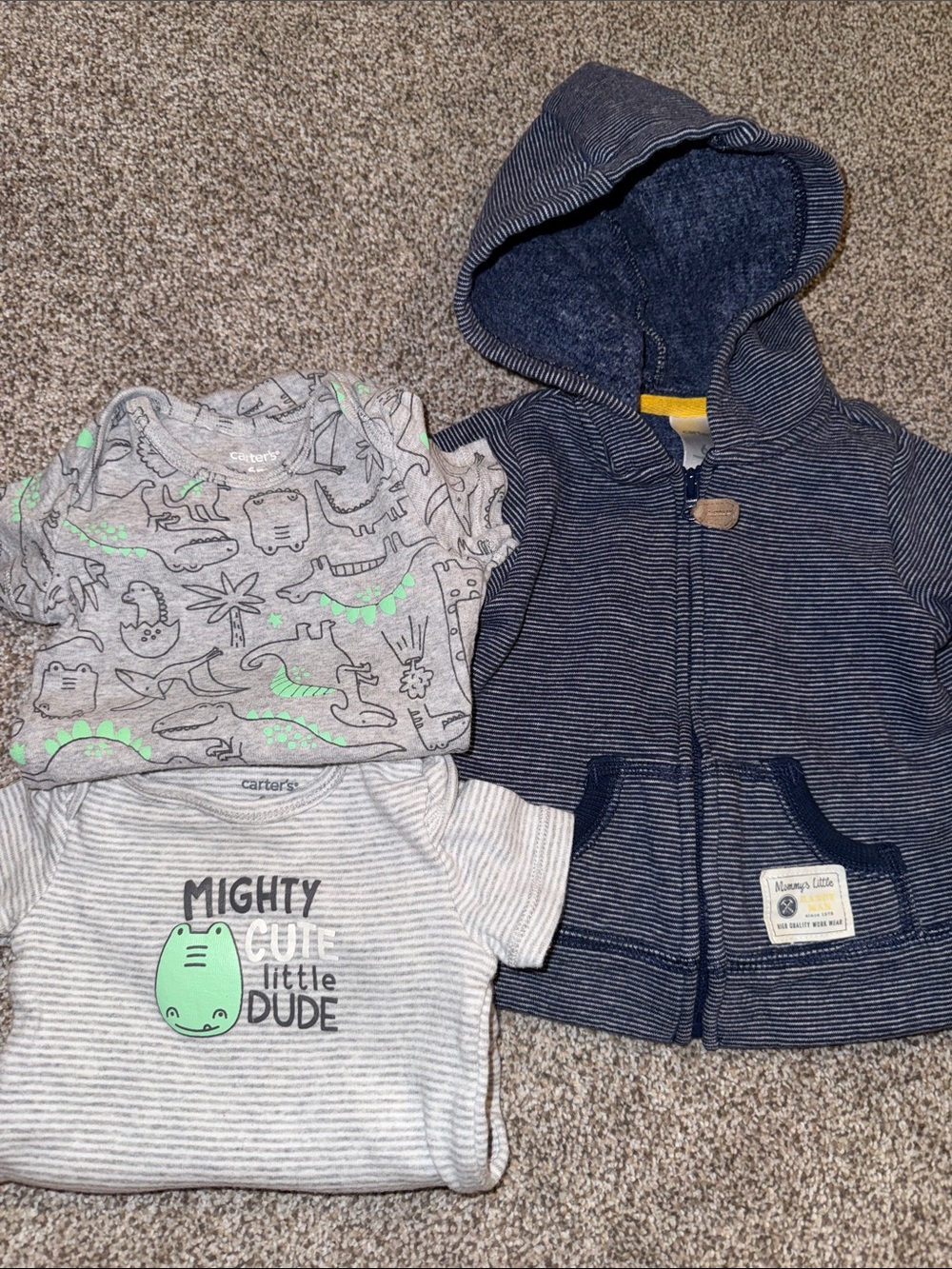 Carter's Navy Striped Hoodie with Gray & Neon Green Graphic bodysuits